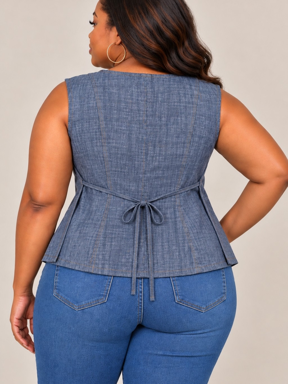 Lee Sleeveless V-Neck Button-Front Top in Chambray Blue - NWT - Picture 2 of 7